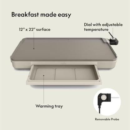 bella 12 x 22 Electric Griddle with Warming Tray, Ceramic Nontoxic, Oatmilk - color: Oatmilk + Tray