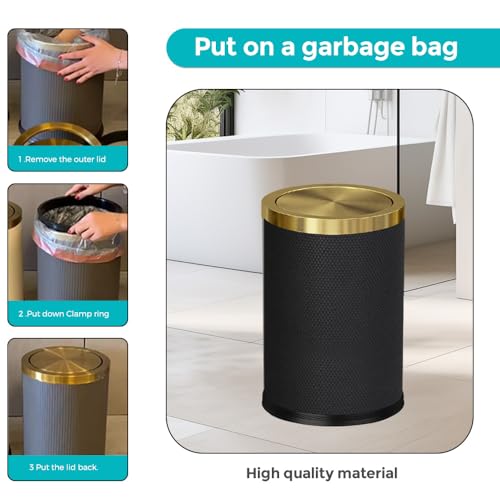 2.4 Gallon Bathroom Trash Can with Lid, Checked Black - color: 9L-Checked Black