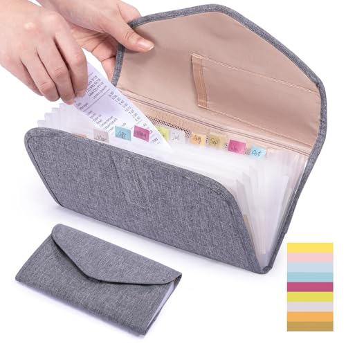 Money Organizer for Cash,10x6 Receipt Organizer for Business w/12 Pockets - color: Grey, size: 10 x 6"