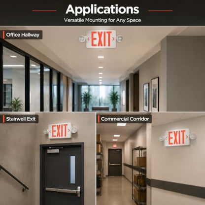 LED Exit Sign Combo with Emergency Lights, Battery Backup, Hardwired - size: 1 Pack