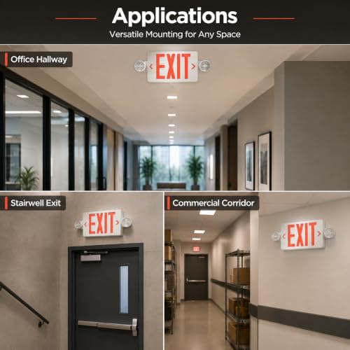 LED Exit Sign Combo with Emergency Lights, Battery Backup, Hardwired - size: 4 Pack