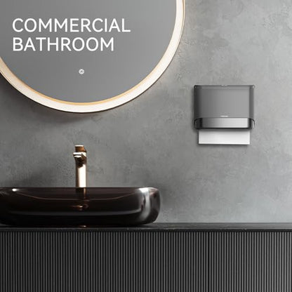 interhasa! Commercial Paper Towel Dispenser Wall Mount - ADA Compliant Multifold Trifold & C-Fold Hand Towel Holder for Restroom, Office, Clinic. Lockable, No-Drill ABS, 10.8" L x 3.5" W x 8" H - color: Silver