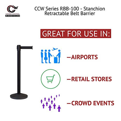 CCW Series RBB-100 Retractable Belt Barrier Stanchions, Set of 2 - color: Fluorescent Pink, size: 7.5 Foot