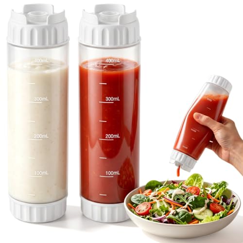 2 Pcs 16 oz Inverted Squeeze Bottles, Valve Condiment Dispenser (White) - color: White, size: 16 Ounces