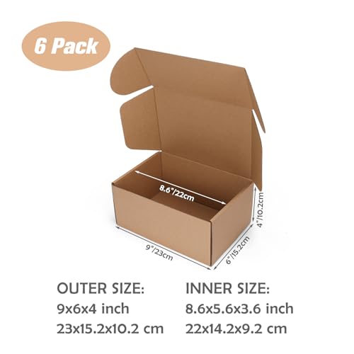 9x6x4 inch Cardboard Shipping Boxes, Set of 6 Gift Boxes, Brown - color: Brown, size: 9x6x4 inch 6 Pack