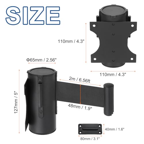 MECCANIXITY Wall Mount Retractable Belt Barrier 6.56ft Crowd Control Belts - color: Black/Black, size: 6.56 ft