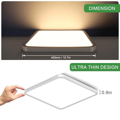 15.7Inch 32W Square LED Ceiling Light Fixtures Flush Mount, 2800K Warm White LED Ceiling Lamp, Surface Mount Modern Ceiling Lights, White Slim Flat Panel Lighting for Bedroom, Kitchen, Bathroom - color: Warm White, size: 15.7 inch White