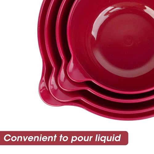 BoxedHome 4 Pack Nesting Mixing Bowl Set with Pour Spout and Handle, Non-Slip Bottom, BPA free Microwave & Dishwasher Safe(Deep Carmine) - color: Deep Carmine