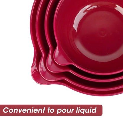 BoxedHome 4 Pack Nesting Mixing Bowl Set with Pour Spout and Handle, Non-Slip Bottom, BPA free Microwave & Dishwasher Safe(Deep Carmine) - color: Deep Carmine