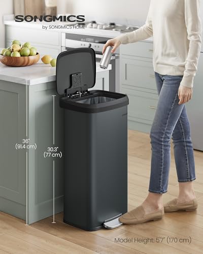 SONGMICS Kitchen Trash Can, 18-Gallon (68 L) Stainless Steel, Soft Closure - color: Charcoal Gray + Black, style: 18 Gallons