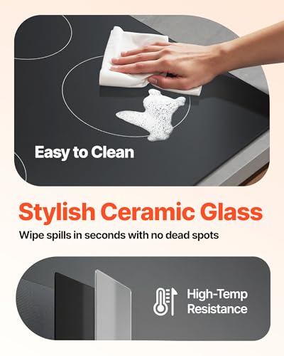 VEVOR Electric Cooktop, 36 inch 5 Burners Built-in Electric Stove Top, 8600W Ceramic Top Radiant Cooktop with Glass Panel, Touch Control, Timer, Child Lock, 9 Heat Level, 220-240V, Hard Wire (No Plug) - size: 36 IN-5 Burner+Touch Control