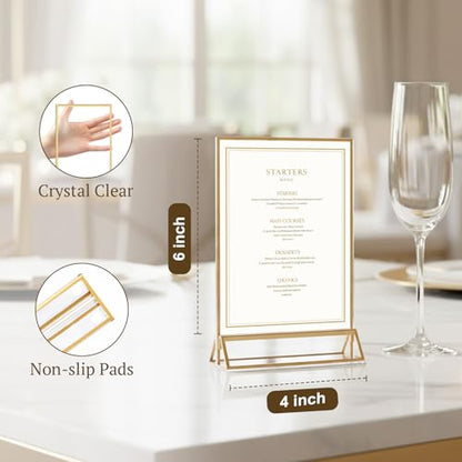 EHWINE 12 Pack Gold Acrylic Sign Holder 4x6 Double Sided Tabletop Stand