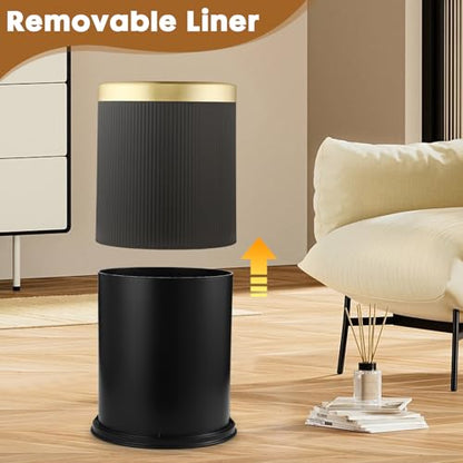 Automatic Bathroom Trash Can with Lid,Small Wastebasket Gold Black - color: Black and Gold, size: 2.8 Gallon