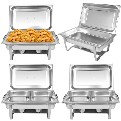 Chafing Dish Buffet Set[4 Pack] 8QT Stainless Steel Buffet Chafers,Catering Food Warmers Set with 6 Trays - size: Model 4