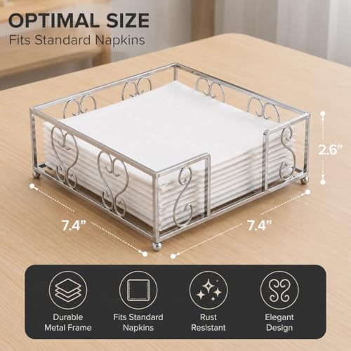 Flat Napkin Holder for Table, Silver Metal Weighted Paper Caddy - color: V - Luncheon Napkin Holder - Silver, size: Luncheon Napkin Holder