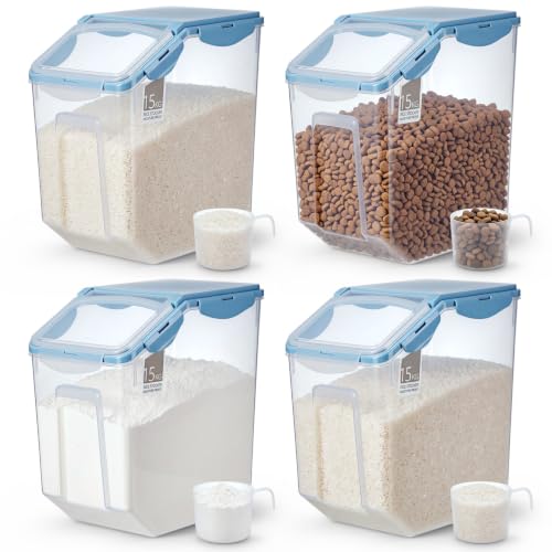 Umigy 4 Pack 30 LB Airtight Dog Food Storage Container with Wheels, Blue - color: Blue