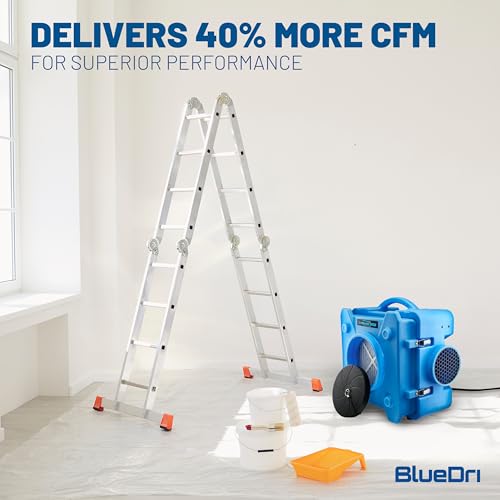 BlueDri Air Shield 550 HEPA Air Scrubber, Water Damage Restoration Equipment Air Purifier, Covers 1400 Sq. Ft, Daisy Chain Capable, For Commercial Use, Blue, BD-AS-550 - color: Blue