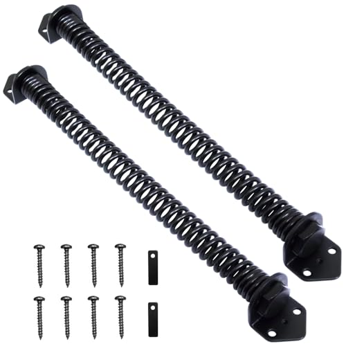 Pair of Heavy Duty Gate Spring Self Door Closing, Spring Automatic Gate Closer Hardware with Adjustable Suit for Garden Wooden Door Vinyl Fence Black (14 Inch) - size: 14 Inch