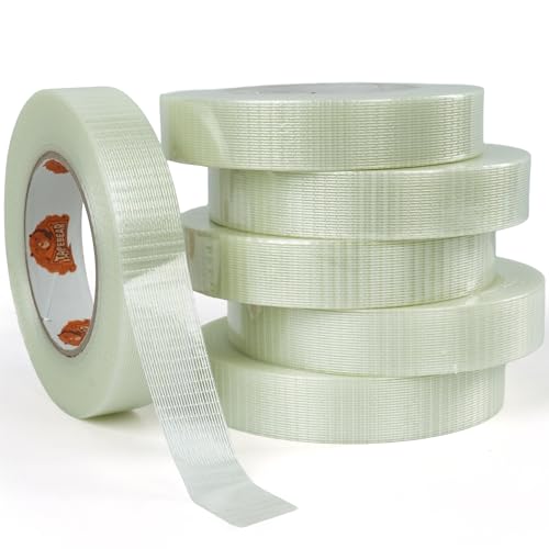 TAPEBEAR Clear Duct Tape Filament Strapping Tape 1" x 60Yards Two-Way - size: 1" x 60Yards/6Rolls