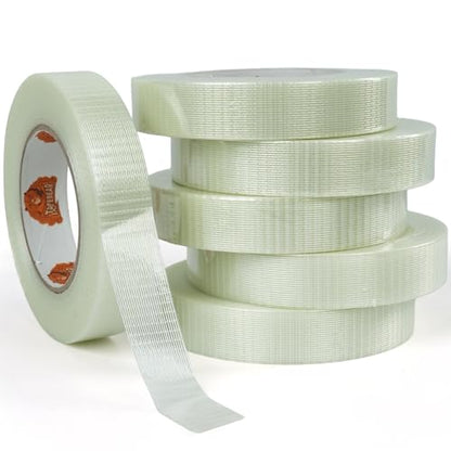 TAPEBEAR Clear Duct Tape Filament Strapping Tape 1" x 60Yards Two-Way - size: 1" x 60Yards/6Rolls