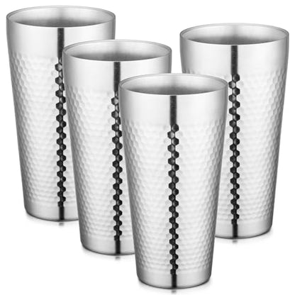 Beasea Stainless Steel Cups 19 oz, 4 Pack Large 18.6oz 550ml Stainless Steel Drinking Cups Water Tumbler Stackable Double Wall Insulated Individual Metal Pint Glasses Tin for Home Party Camping - color: Honeycomb, style: 18.6oz 4pcs