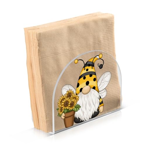 Bee Gnome Napkin Holder Acrylic Tissue Dispenser - color: Bee Gnome with Sunflower