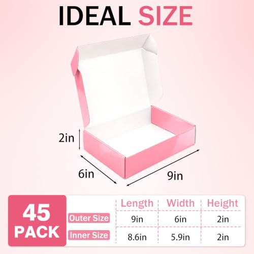 9x6x2 in Shipping Boxes Medium, 45 Pack Glossy Pink Corrugated Boxes, Cardboard Packing Boxes for Shipping Small Business Bulk - color: Glossy Pink, size: 9x6x2 45 Pack