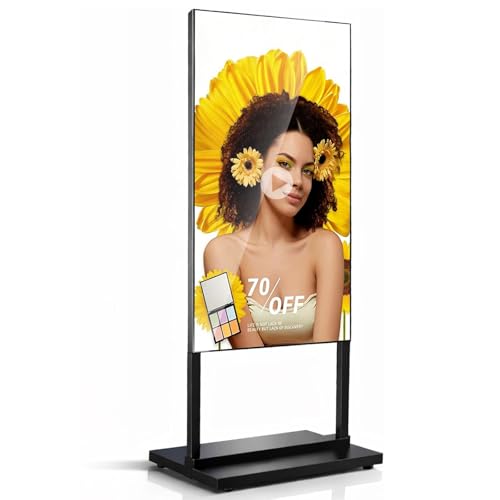 32 Inch Floor Standing Digital Signage, 700nits High Brightness Slim Frameless Advertising Display, Digital Signage with CMS/U-Disk Plug&Play, Split Screen, 7/24 Timer switch,HDMI/USB/WiFi/Android OS