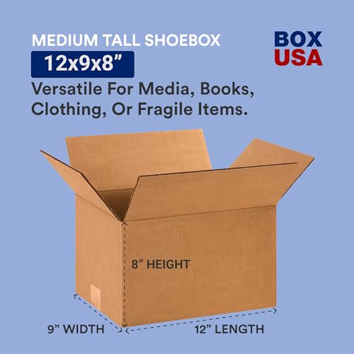 BOX USA 12 x 9 x 8 Corrugated Cardboard Boxes, Small 12"L x 9"W x 8"H, Pack of 25 | Shipping, Packaging, Moving, Storage Box for Home or Business, Strong Wholesale Bulk Boxes - size: 12x9x8" Small 25-Pk