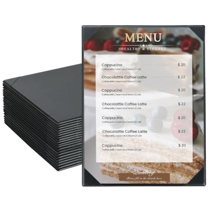 1 View 8.5" x 11" Menu Holder Menu Covers 20 Pack Black PU Leather