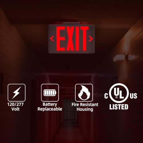 Universal Red Light LED Exit Sign OSHA Commercial, 6 Pack - color: White Housing+Red Letter, size: 6 Pack