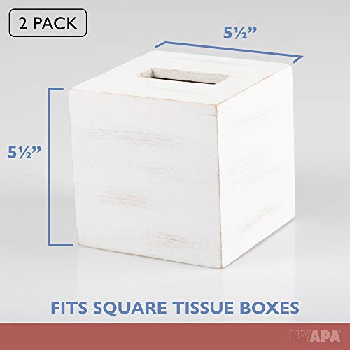 Ilyapa Rustic Wood Tissue Box Cover, Square - White, 2 Pack, Farmhouse - color: Rustic White, size: 5" Square 2 Pack
