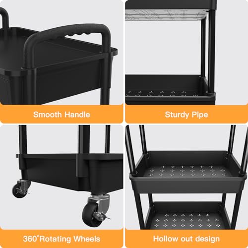 5 Tier Rolling Utility Cart with Drawer,REBECAT Utility Cart Made of Multifunctional Storage Organizer Tool for Kitchen,Bathroom,Living Room,Office(Black) - color: Black