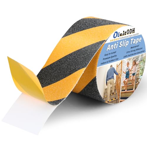 Oleitodh 2 in x 60 ft Anti-Slip Tape for Stairs, Black/Yellow, 80 Grit - color: Black Yellow, size: 2 in x 60 ft