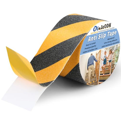Oleitodh 2 in x 60 ft Anti-Slip Tape for Stairs, Black/Yellow, 80 Grit - color: Black Yellow, size: 2 in x 60 ft