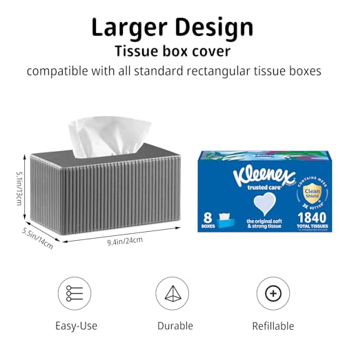 PUSU Extra Large Rectangular PU Leather Tissue Box Cover,Tissues Holder - color: Grey