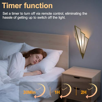 Modern Battery Operated Wall Sconces Set of Two, Simple Creative Wall Lamp Art Deco Lighting Fixture with Remote Control, RGB Dimmable Led Wall Light for Bedside Bedroom Living Room (Gold) - color: Gold