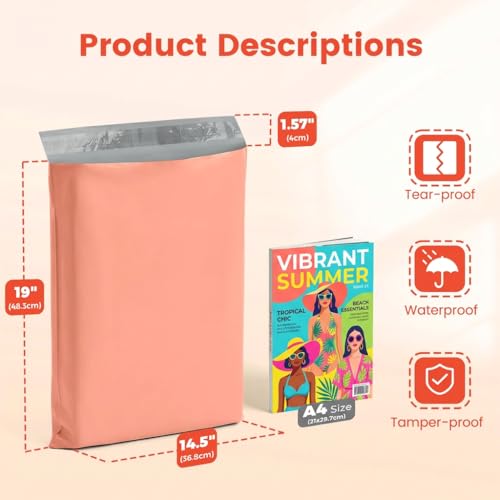Metronic Large Bulk Poly Mailers 14.5x19 400 Pack, Self Seal Shipping Bags - color: Peach Pink, size: 14.5x19 400PC