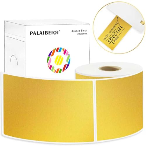 3x5 Inch Thermal Labels,Rectangle Sticker,300PCS Water & Oil Proof Shipping Labels with Strong Adhesive,Compatible with Zebra & Rollo,for Moving Boxes,Small Business & Inventory,Gold - color: Gold