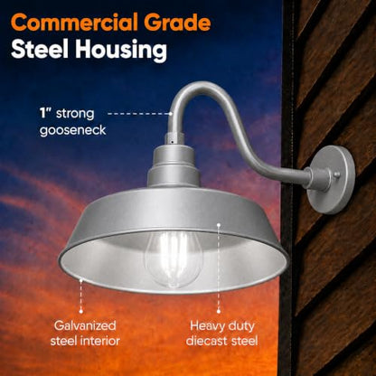 14in. Galvanized Finish Outdoor Gooseneck Barn Light, 5000K Cool White - color: Galvanized (1 Pack), size: 10 in Gooseneck Arm
