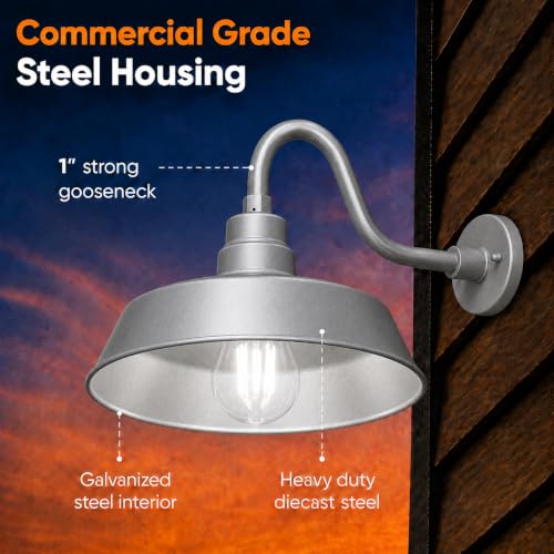 14in. Galvanized Finish Outdoor Gooseneck Barn Light, 5000K Cool White - color: Galvanized (2 Pack), size: 10 in Gooseneck Arm