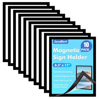Magnetic Sign Holder 8.5 x 11, 10 Pack Self Adhesive Magnetic Frame for Letter Size Paper, Clear PVC Quick Change Sign Display Sleeve for Glass, Wall, Office, Store and Restaurant - size: 8.5"x11" 10 Pack