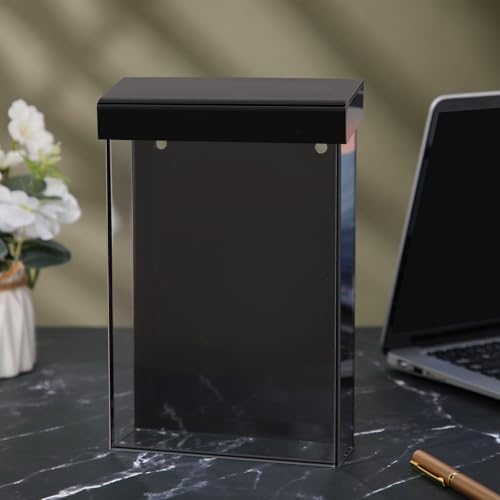 Thyle 1 Pcs 6 x 9 Inch Outdoor Brochure Holder with Lid Acrylic Wall Mount Literature Box with Self Closing Lid Waterproof Clear Heavy Duty with Screws for Flyer Document Pamphlet Display (Black) - color: Black
