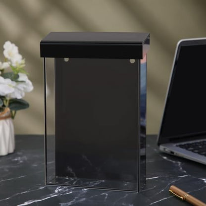 Thyle 1 Pcs 6 x 9 Inch Outdoor Brochure Holder with Lid Acrylic Wall Mount Literature Box with Self Closing Lid Waterproof Clear Heavy Duty with Screws for Flyer Document Pamphlet Display (Black) - color: Black