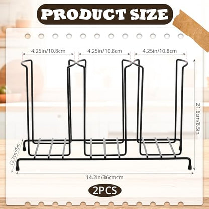 Maxdot 2 Pcs 3 Section Coffee Cup Organizers 14.2 x 8.5 x 5 Inch Wire Rack Coffee Cup and Lid Holder Black Iron Lid Dispenser Countertops Station Organizer for Kitchen Storage Essentials - size: 14.2 x 8.5 x 5 Inch