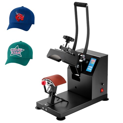 VEVOR Heat Press 6x3.75Inch Curved Element Hat Press Clamshell Design Heat Press for Hats Rigid Steel Frame No Stick Digital LCD Timer and Temperature Control (6x3.75Inch Clamshell Design) - color: Black