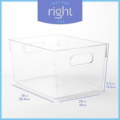 Plastic Food Storage 2 Pack Clear Container Bin with Handles for Organizing Kitchen, Pantry, Refrigerator, Freezer, Pantry, Cabinet, Closet, Bathroom. 10”x7.5”x5.3” - size: 10x7.5x5.3