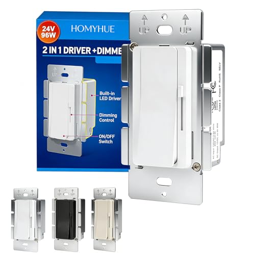 Dimmer Light Switch & 24V 96W Dimmable LED Driver 2 in 1, UL Listed Single-Pole or 3-Way Slide Dimmer Switches for Led Strip Lights,120VAC to 24VDC Power Supply, 1 Pack(White, 24V 96W) - color: White, size: 24V 96W