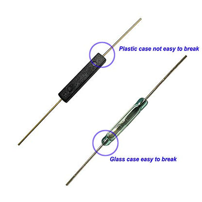 Gebildet 10pcs Plastic Reed Switch Reed Contact Normally Open (N/O) Magnetic Induction Switch (2.5mm×14mm) with 10pcs Small Multi-Use Round Magnets - color: Black-E331