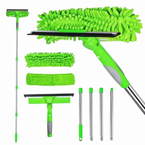 2-in-1 Window Cleaner Tool, 68'' Squeegee for Window Cleaning - color: Green